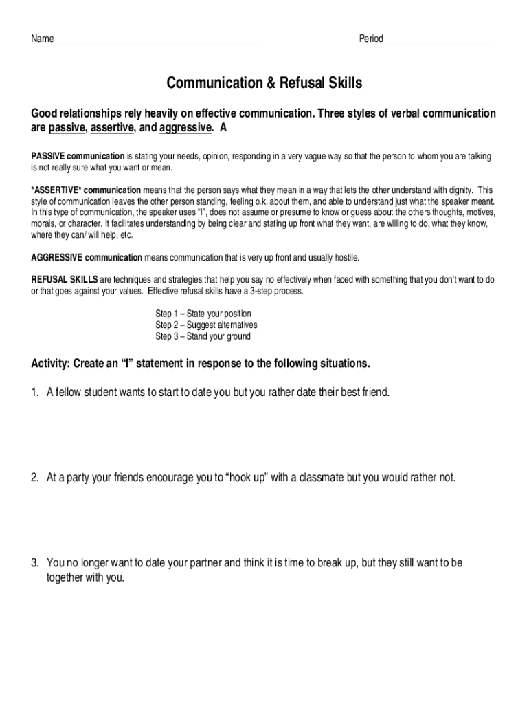Fillable Online Communication Style Quiz 1 .docx Name Period Which