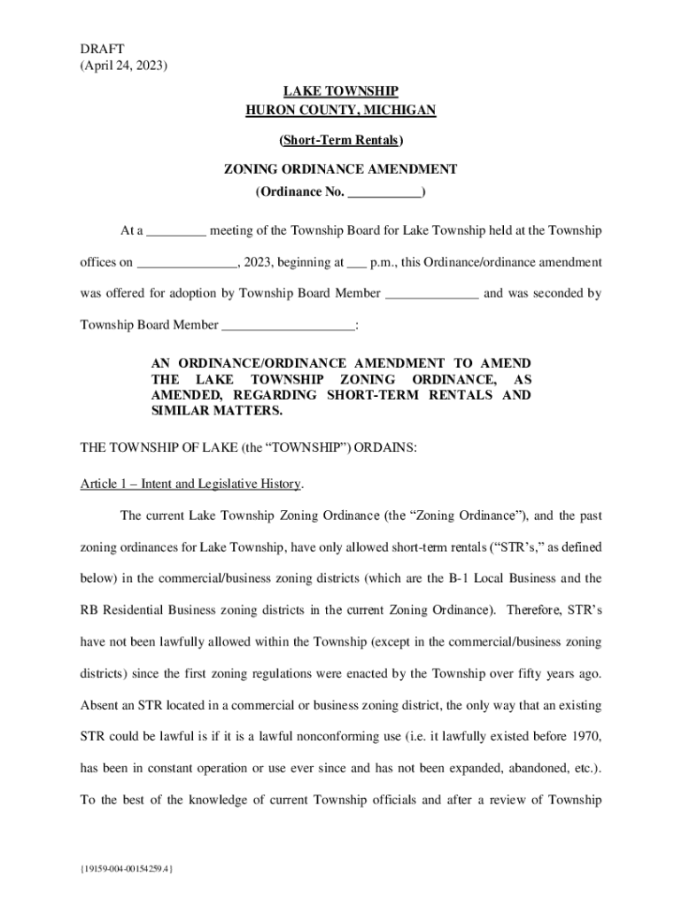 Fillable Online Ordinanceordinance amendment re ShortTerm Rentals