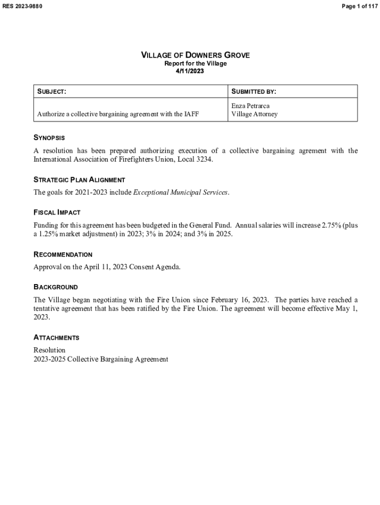 Fillable Online Authorize a collective bargaining agreement with the