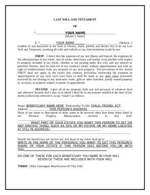 Florida Last Will and Testament Template - es Doc Template | pdfFiller