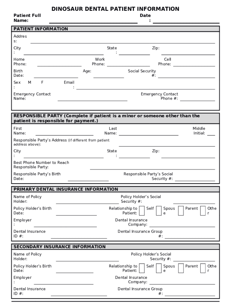 Dino Dental Patient s Pediatric Dentistry Doc Template pdfFiller