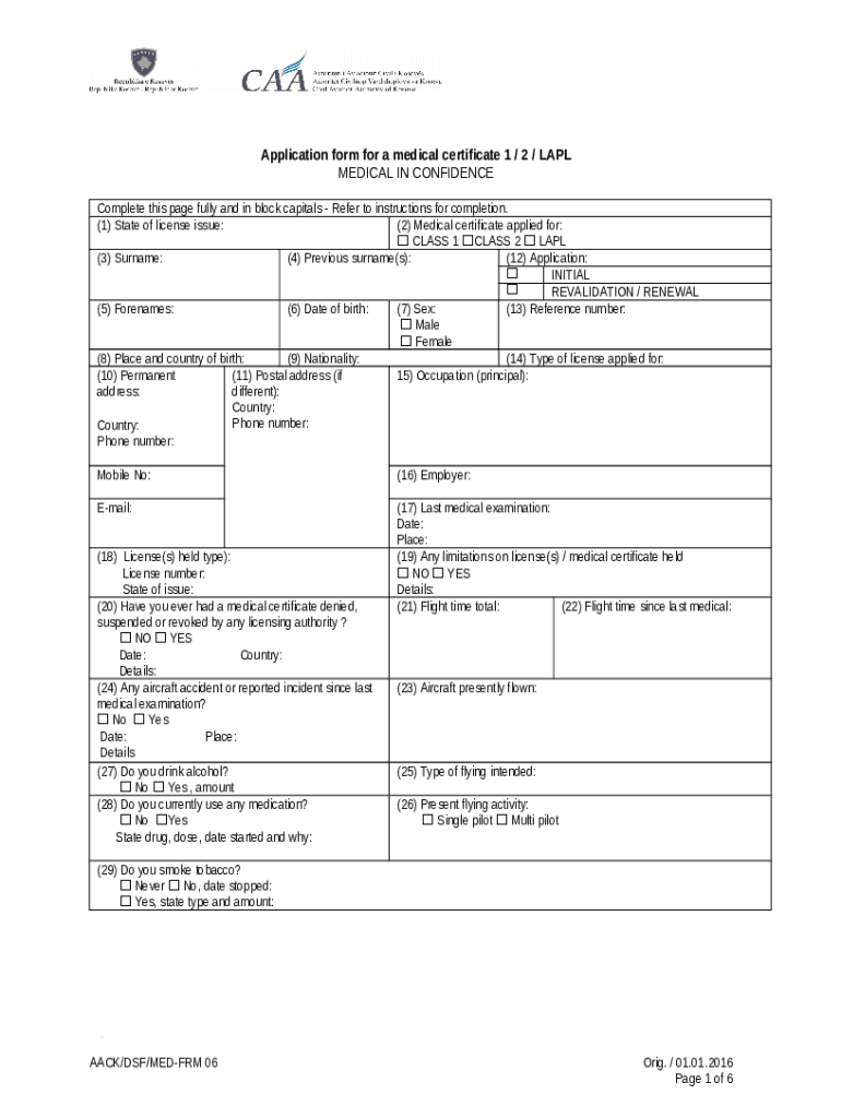 APPLICATION FOR AN AVIATION MEDICAL EASA Doc Template pdfFiller