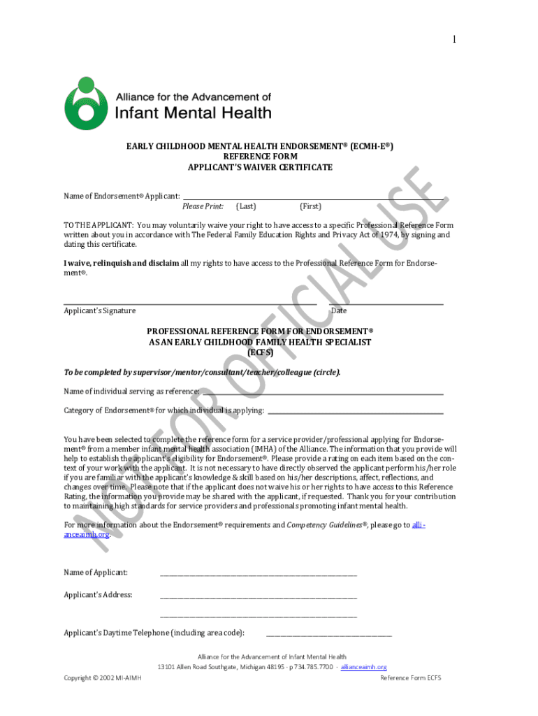 Fillable Online Endorsement Steps for InfantFamily and Early Childhood