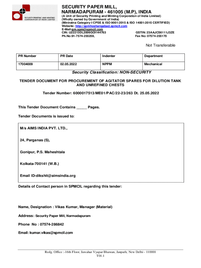 Fillable Online security paper mill hoshangabad (mp) The India