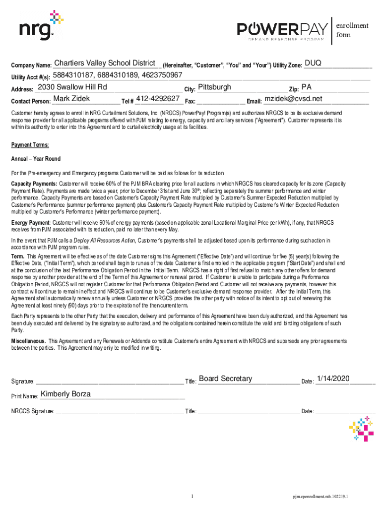 Fillable Online Chartiers Valley School DistrictNRGCS CP Enrollment