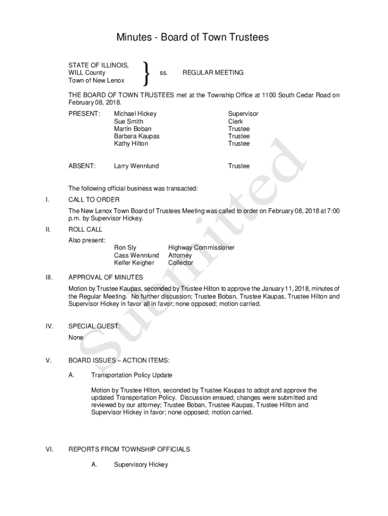 Fillable Online Village of New Lenox Board of Trustees met June 12 Fax