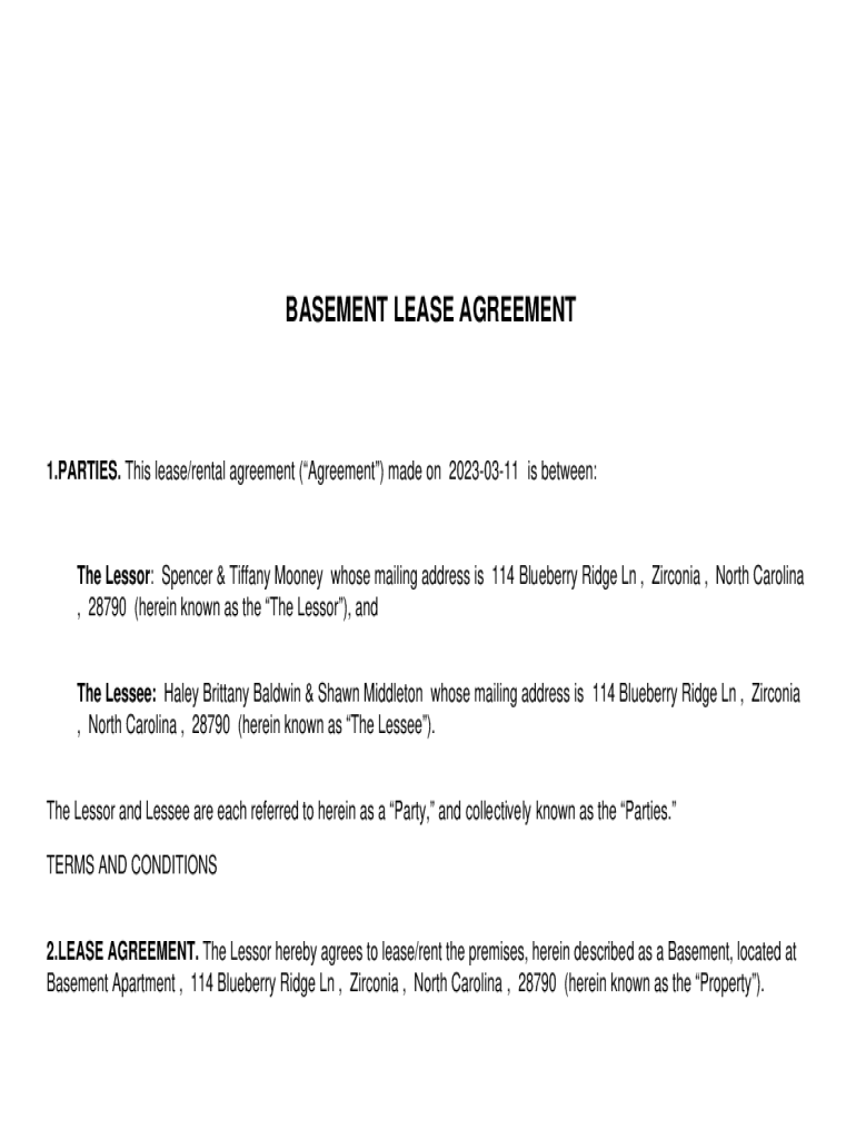 Fillable Online BASEMENT LEASE AGREEMENT Fax Email Print - pdfFiller
