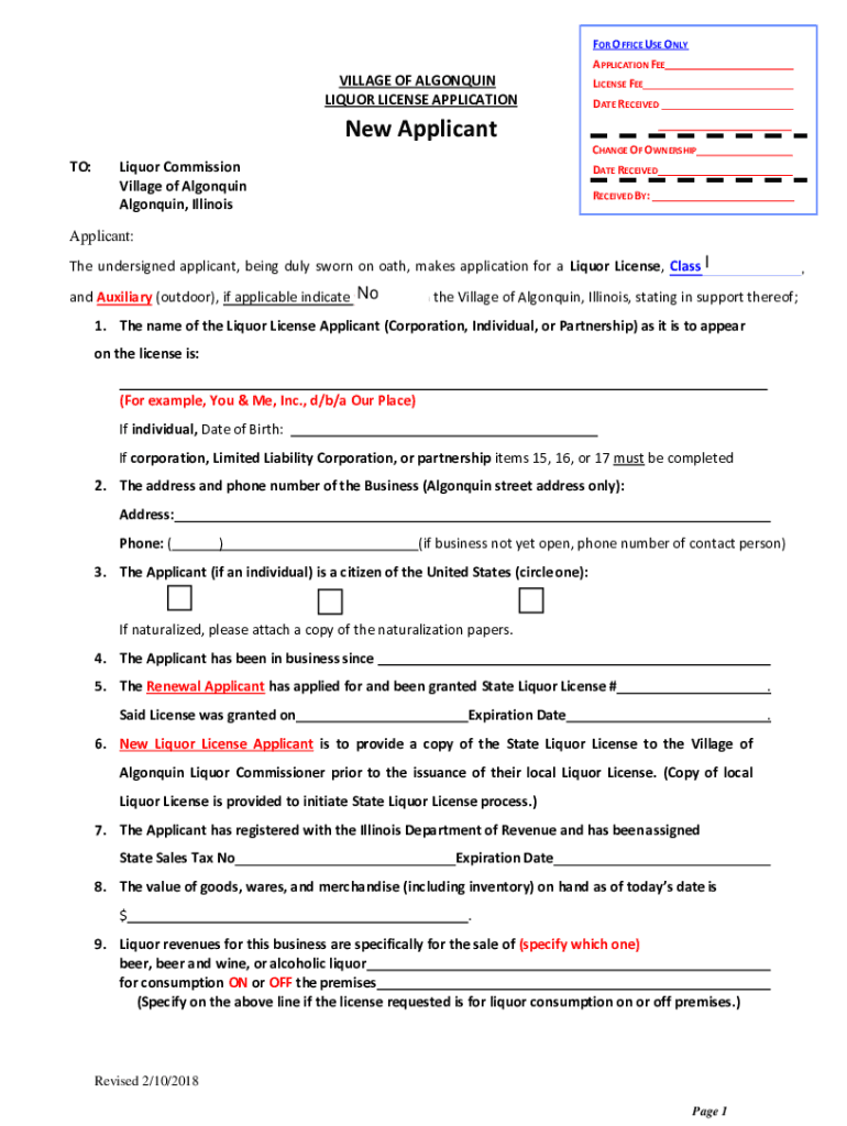 Fillable Online and Liquor Licensing, of the Algonquin Municipal Code