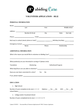 HLI2 - VOLUNTEER APPLICATION