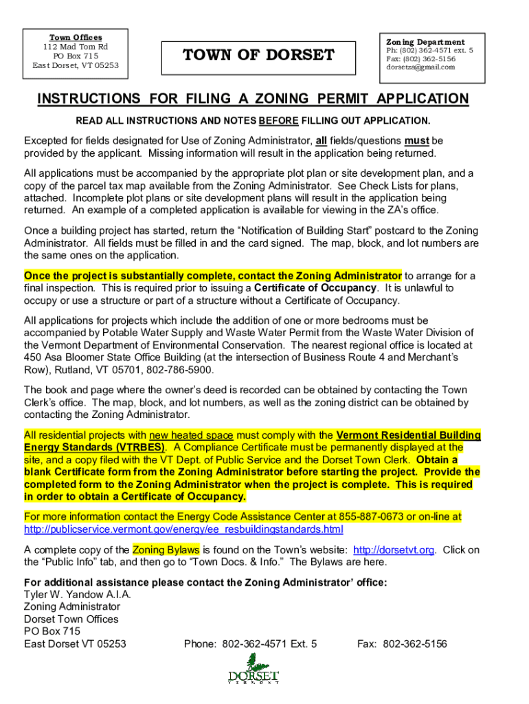 Fillable Online instructions for filing a zoning permit application Fax