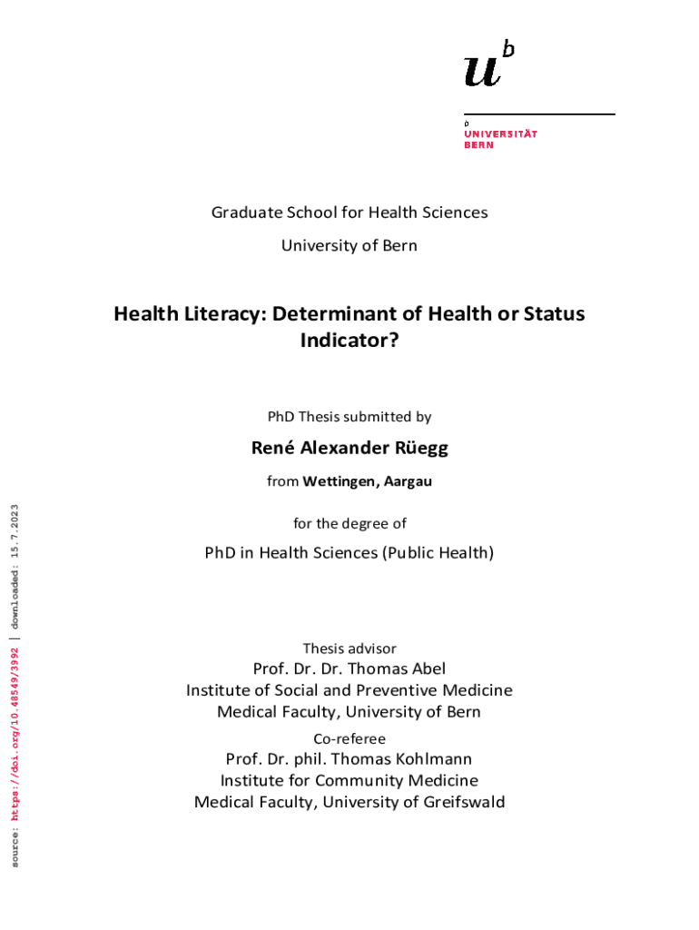 Fillable Online Health Literacy Determinant of Health or Status