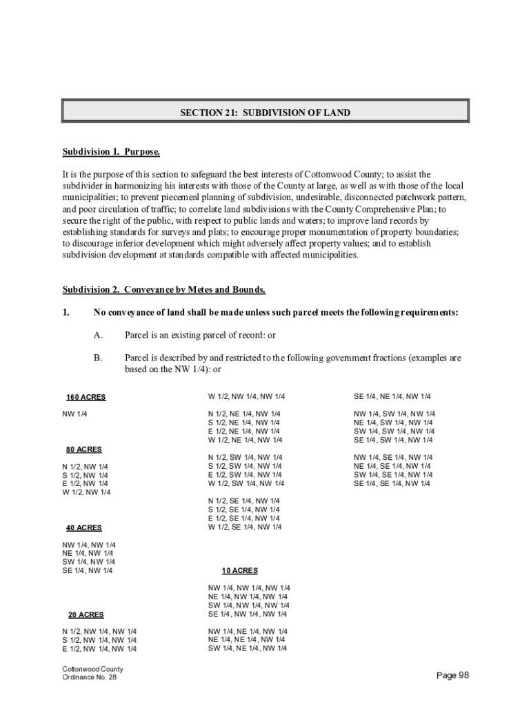 Fillable Online Ordinances Planning And Zoning Cottonwood County