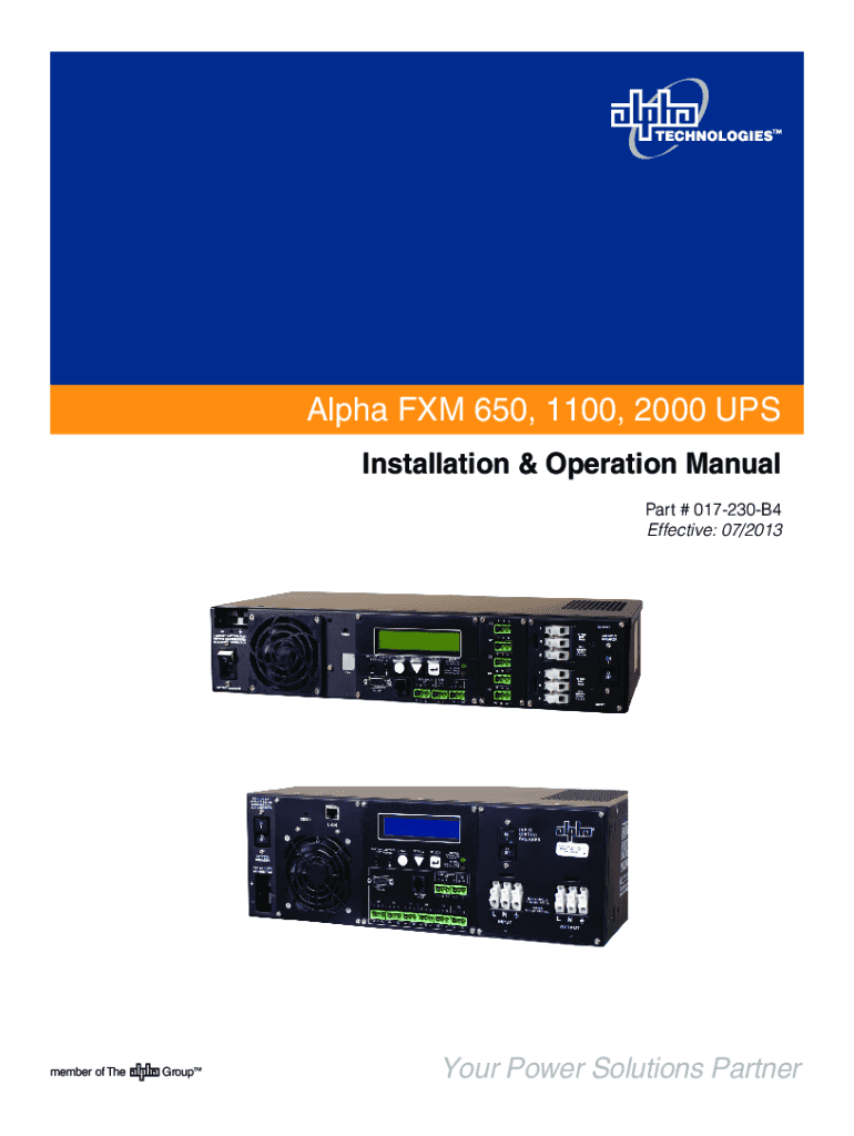 Fillable Online Alpha FXM 1100 Installation And Operation Manual Fax
