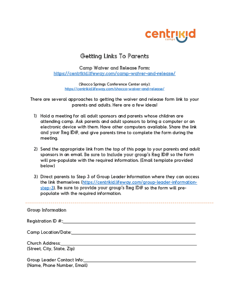 Fillable Online Student Life Camp + Shocco Springs Waiver & Release