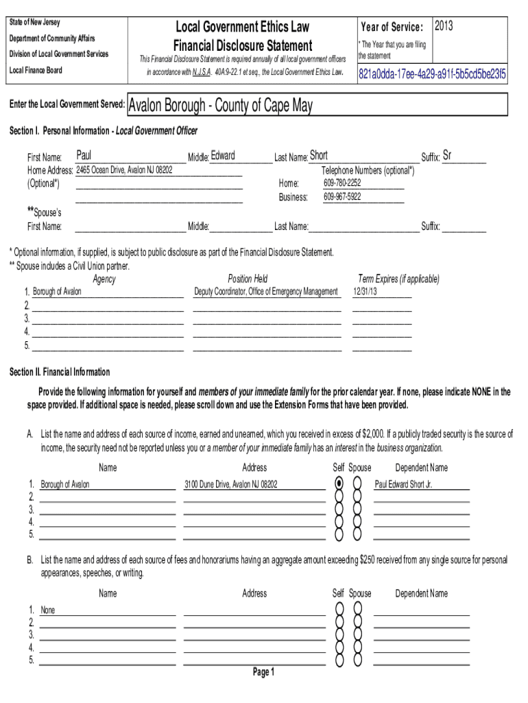 Fillable Online Avalon Borough County of Cape May Fax Email Print