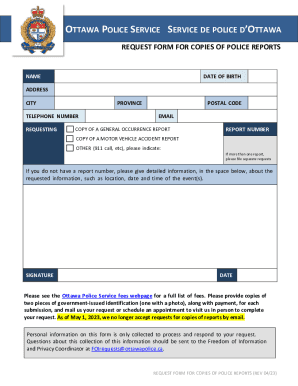 Fillable Online Request Form for Copies of Police Reports Fax Email ...