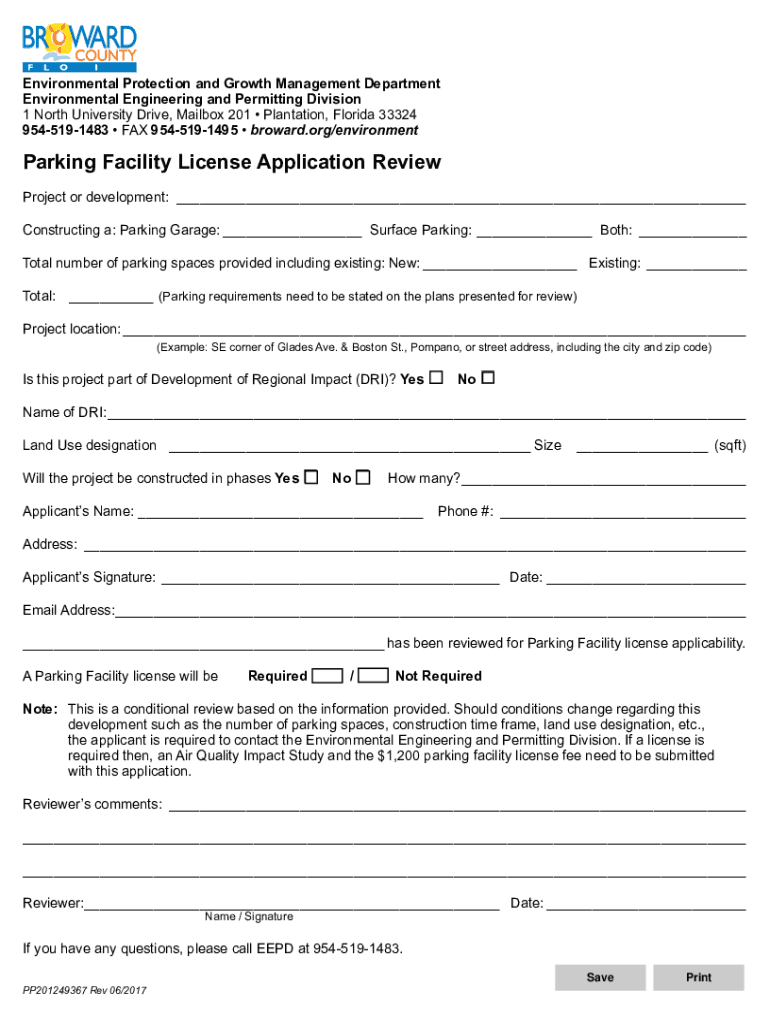 Parking Facility License Application Review Preview on Page 1