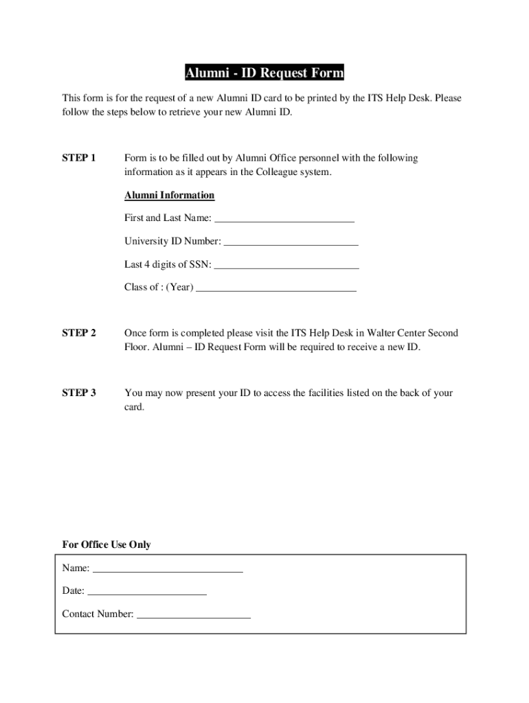 Fillable Online Alumni ID Card & Email Request Form Fax Email Print