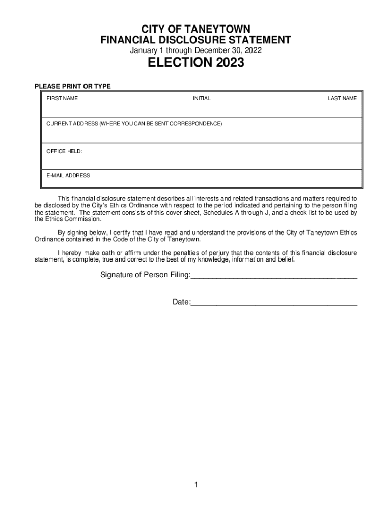 Fillable Online city of taneytown financial disclosure statement Fax