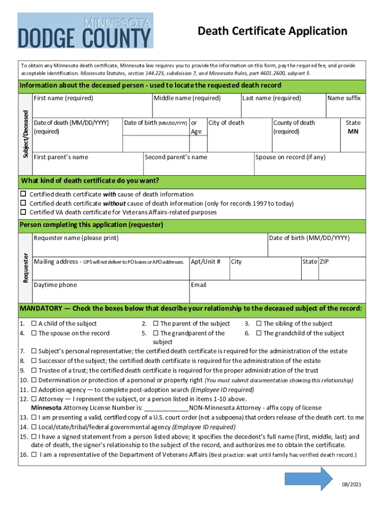 Fillable Online Death Certificates - Becker County Fax Email Print ...
