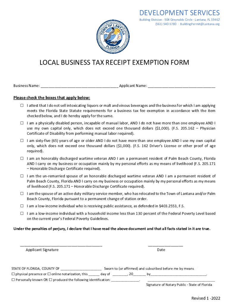 Fillable Online The Town of Lantana, Florida Business Tax Receipts