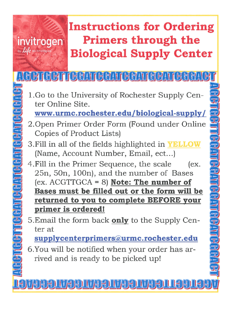 Fillable Online Instructions for Ordering Primers through the
