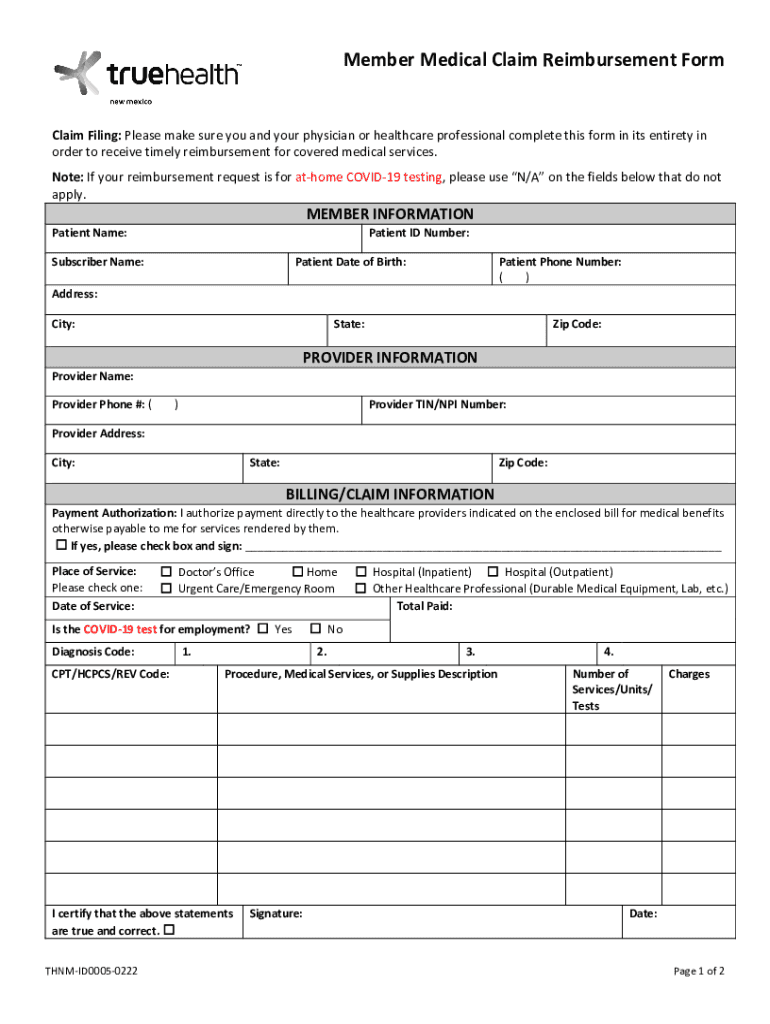 Fillable Online Member Medical Claim Reimbursement Form Fax Email Print pdfFiller