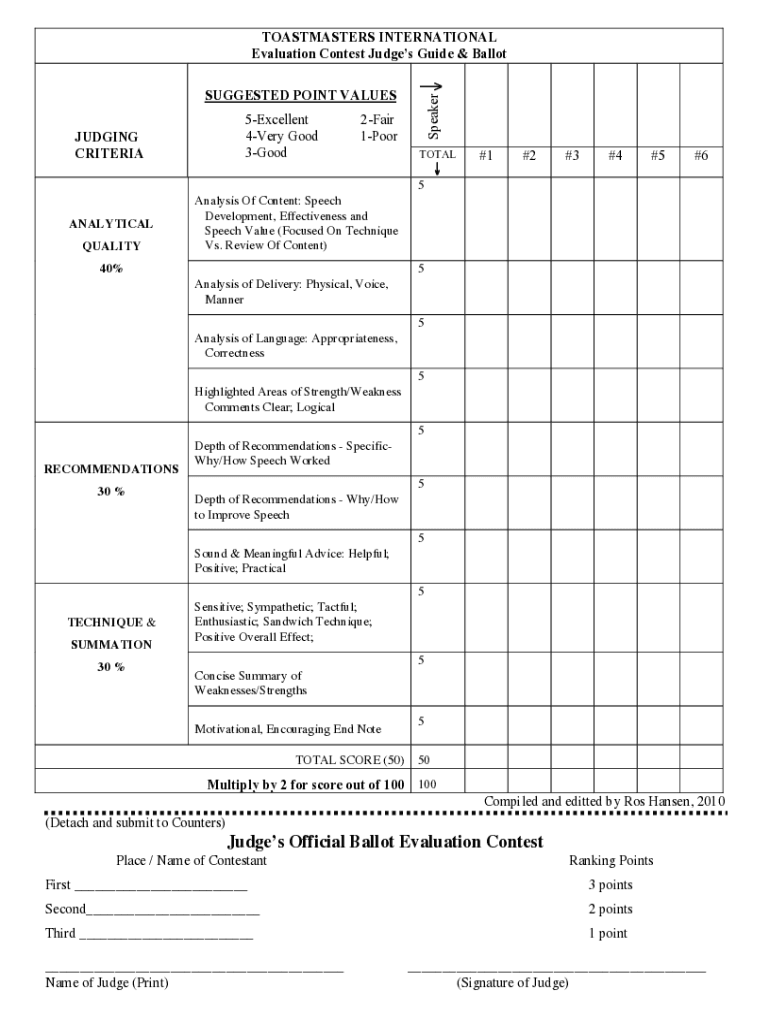 Fillable Online Evaluation Contest Judges Guide and Ballot Fax Email