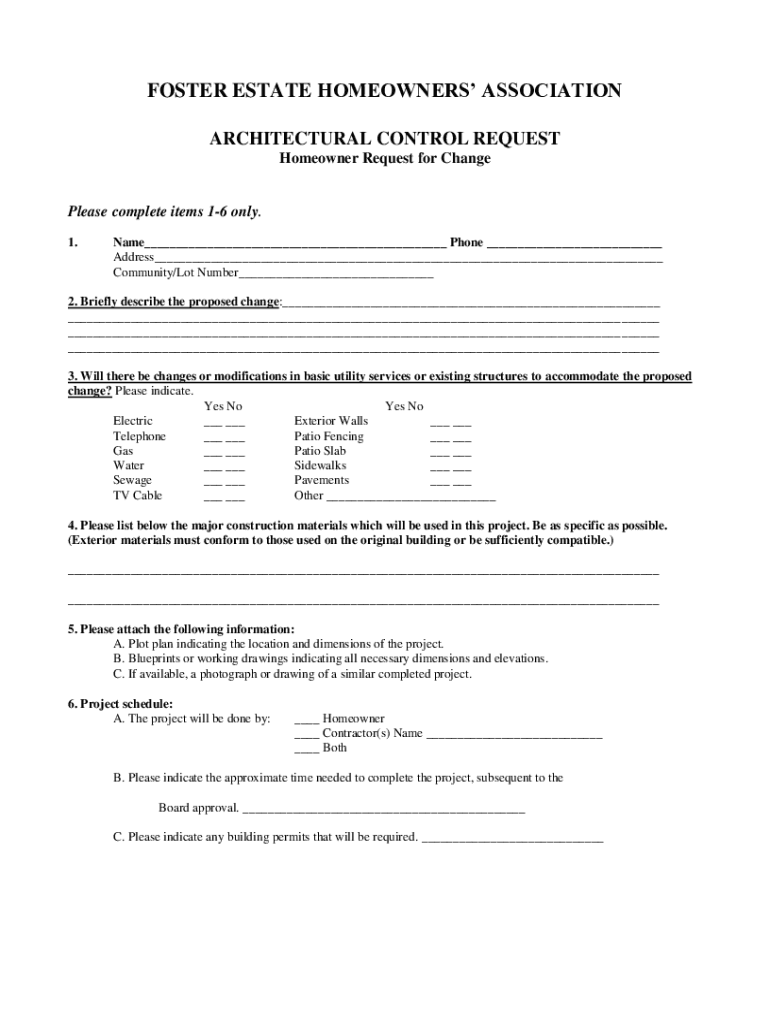 Fillable Online FOSTER ESTATE HOMEOWNERS ASSOCIATION Fax Email Print