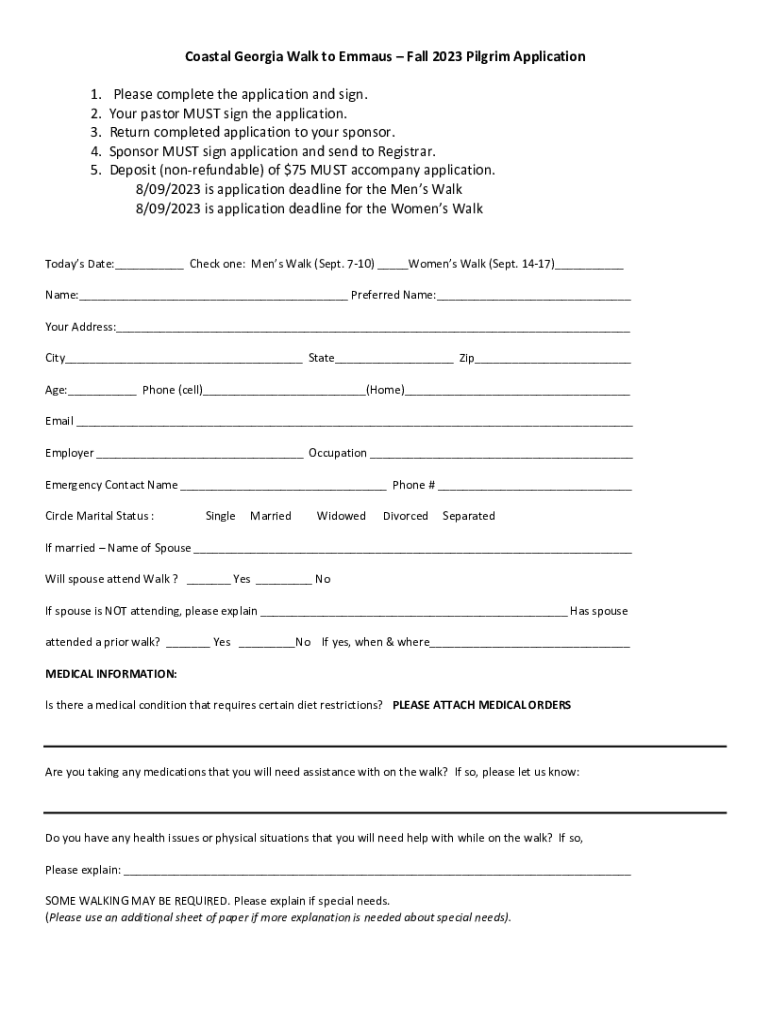 Fillable Online Heart of Georgia English Pilgrim Application Form Fax ...