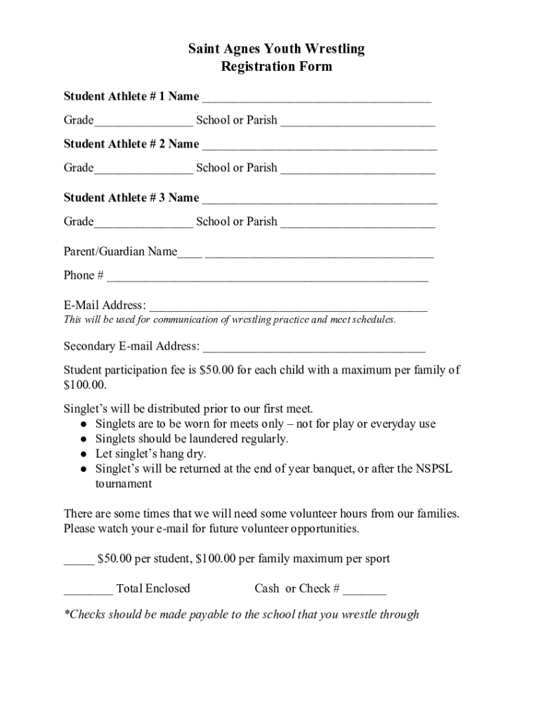 Fillable Online Saint Agnes Youth Wrestling Registration Form Fax Email ...