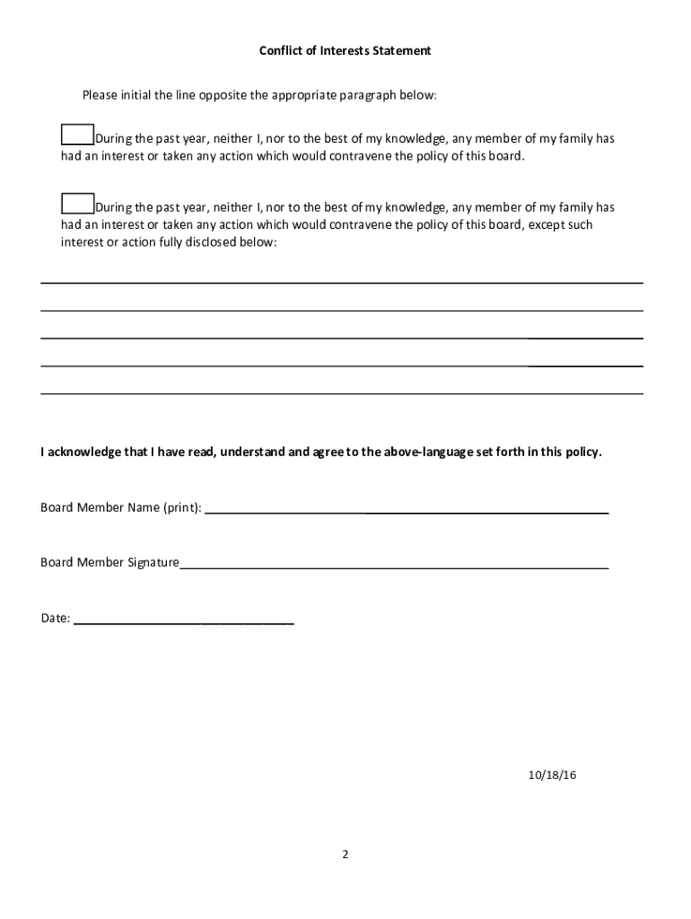 Fillable Online AcknowledgmentofBoardMembersConflictofInterests