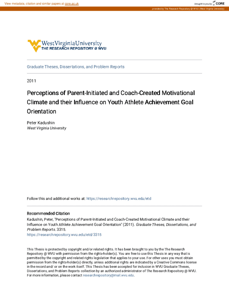 Fillable Online Perceptions of ParentInitiated and CoachCreated Motivational Climate and their