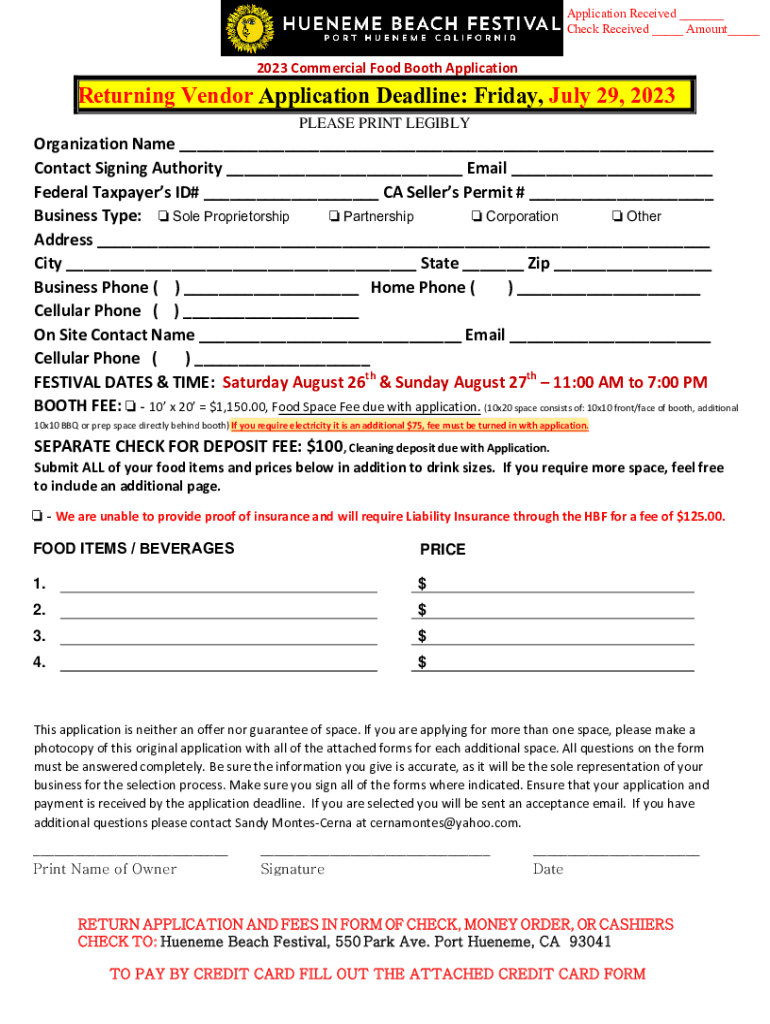 Fillable Online Concession Food Vendor Application Silverdale Fax