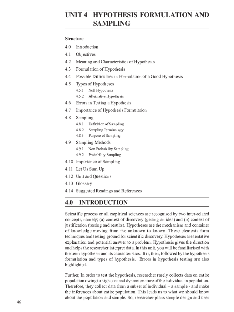 Fillable Online egyankosh ac Formulation of Hypotheses Definition
