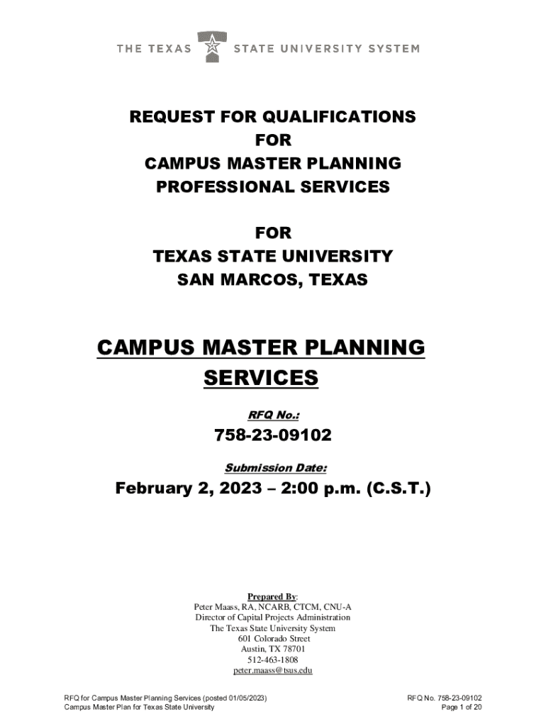 Fillable Online RFQ 7582309102 Campus Master Planning Services