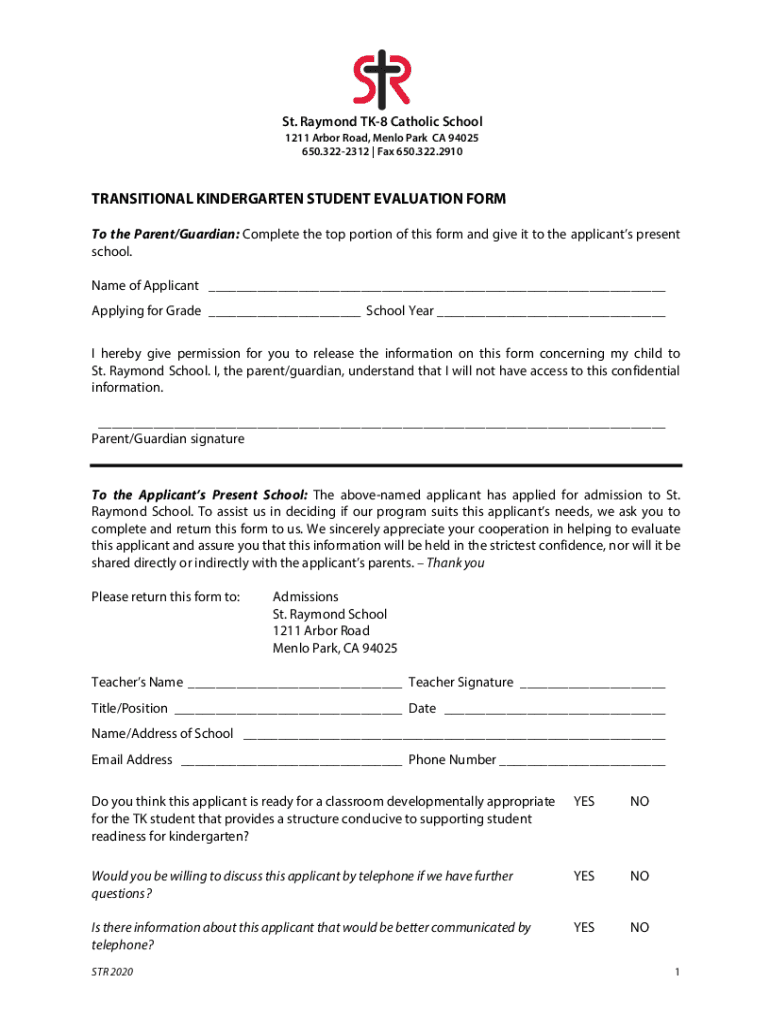 Fillable Online St. Raymond TK8 Catholic School in Menlo Park, CA Fax Email Print pdfFiller
