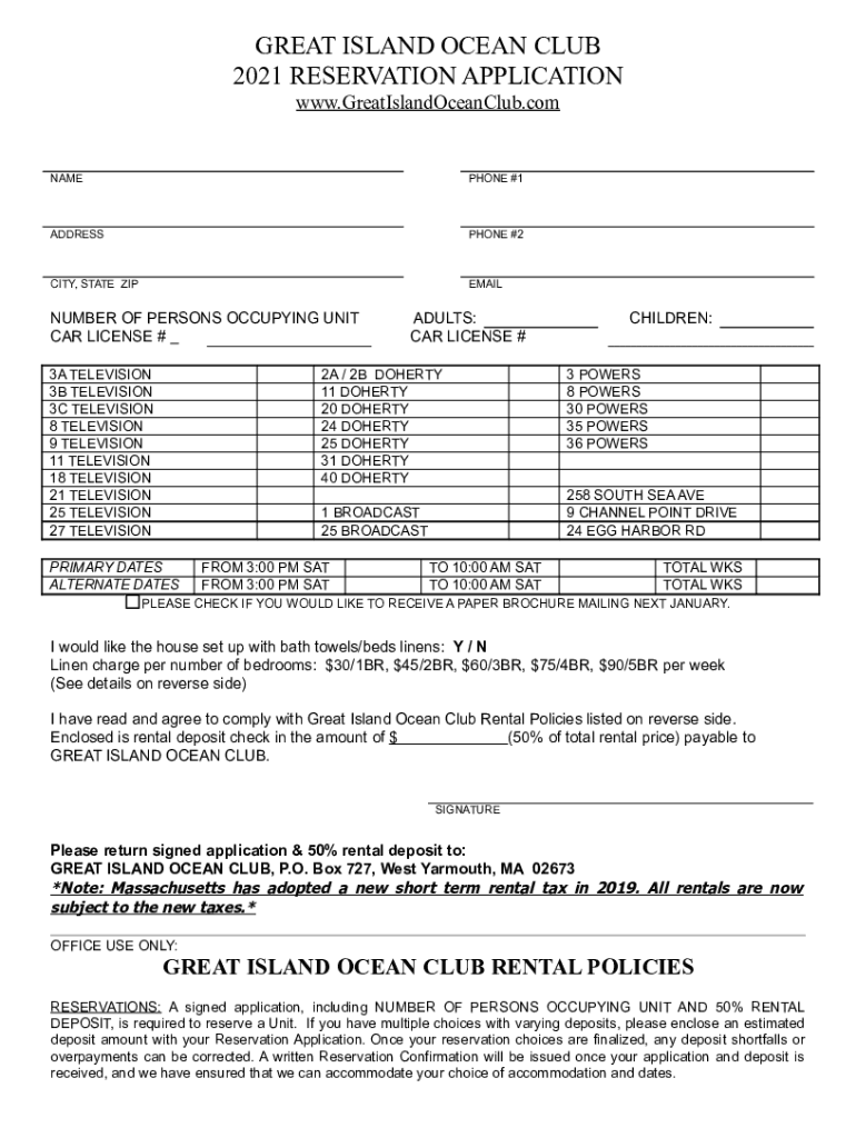 Fillable Online Great Island Ocean Club Rental Property List Fax Email