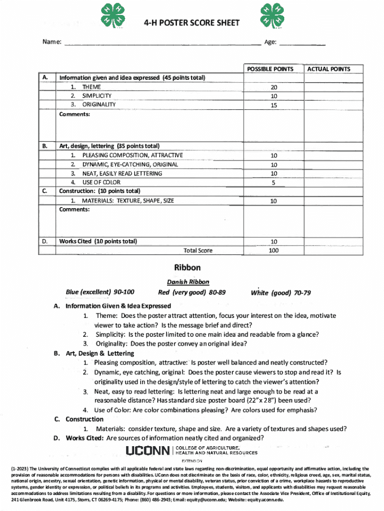 Fillable Online 4 H POSTER SCORE SHEET Fax Email Print PdfFiller