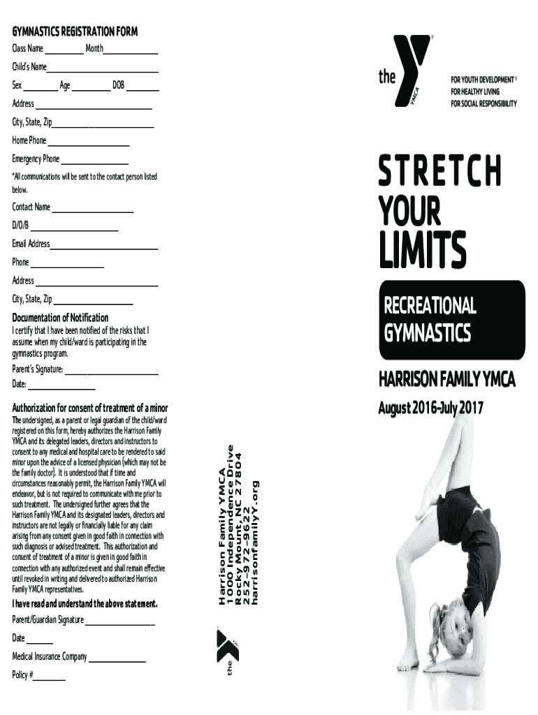Fillable Online REGISTRATION FORM Winthrop Gymnastics Academy Fax