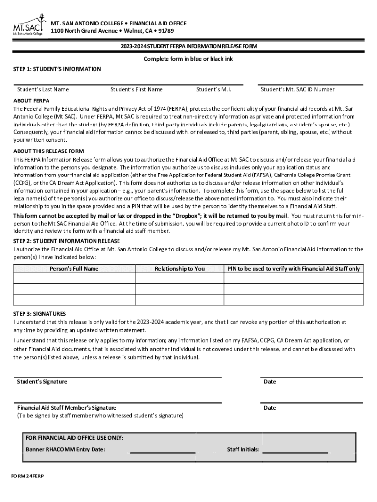 Fillable Online FERPA Student Information Release Form Fax Email