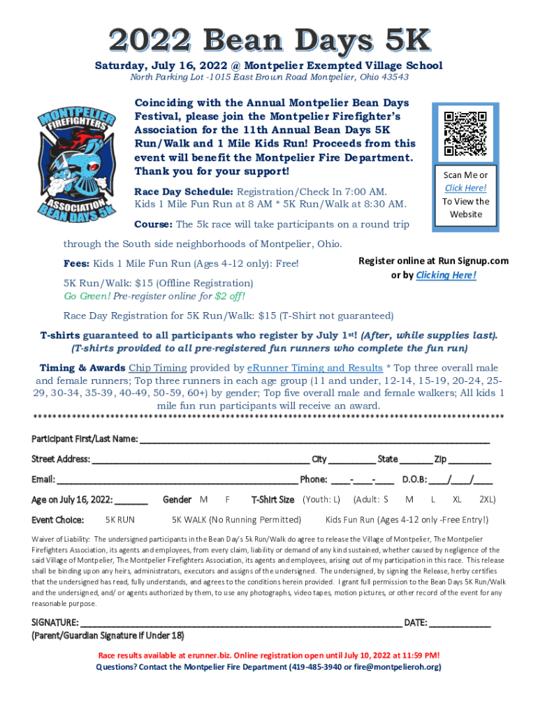 Fillable Online Bean DaysVillage of Montpelier, Williams County, Ohio