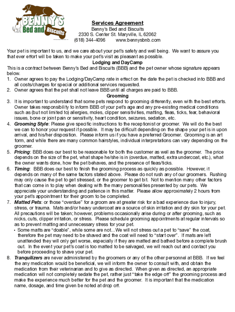 Fillable Online Benny's Bed and Biscuits, 2330 S Center St, Maryville, IL Fax Email Print