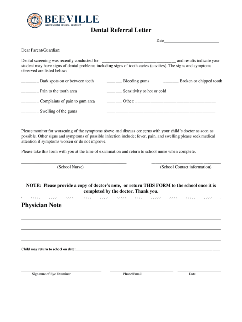 Fillable Online OnSite Dental Screening Opt Out Letter Fax Email Print