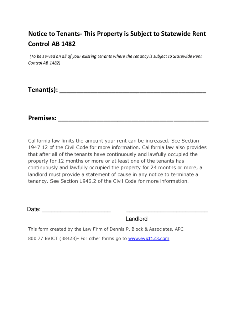 Fillable Online AB1482 / State Rent Control Los Angeles Housing