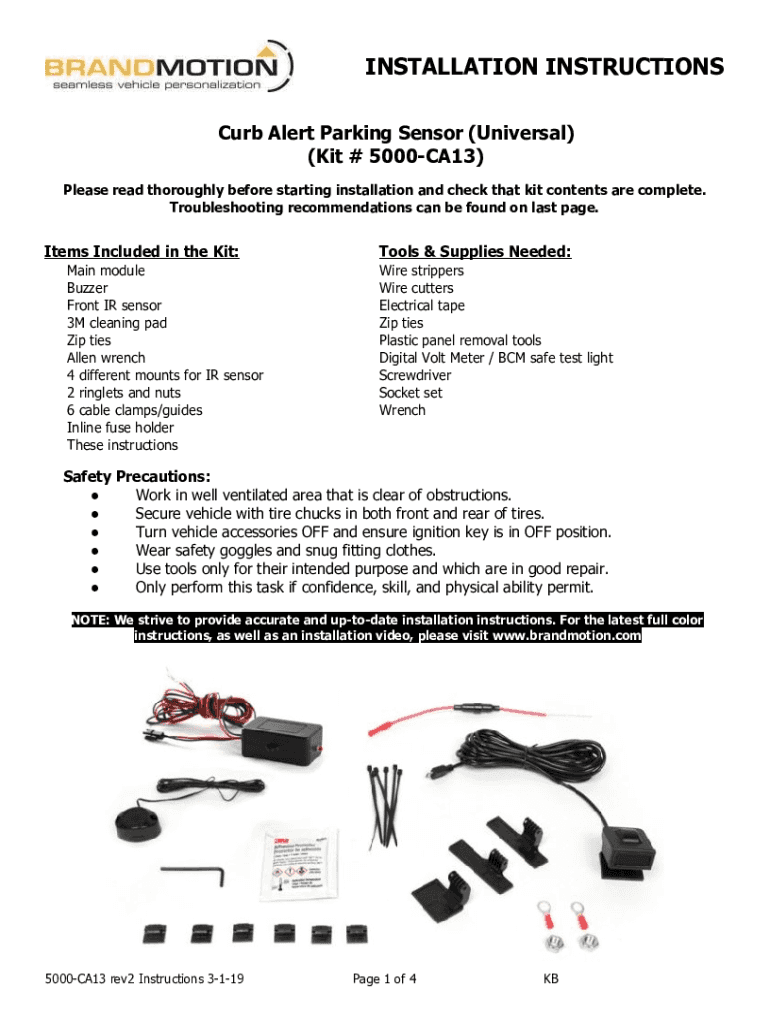 Fillable Online Curb Alert Parking Sensor (Universal) (Kit 5000CA13