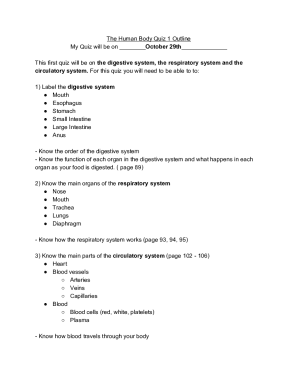 Fillable Online The Human Body Quiz 1 Outline Fax Email Print - pdfFiller