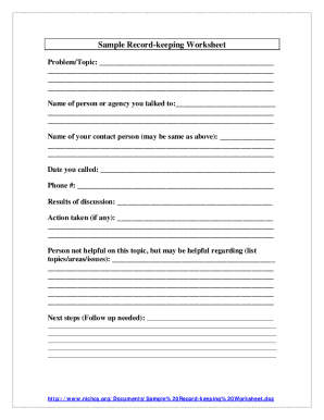 Fillable Online Sample Record-keeping Worksheet Fax Email Print - pdfFiller
