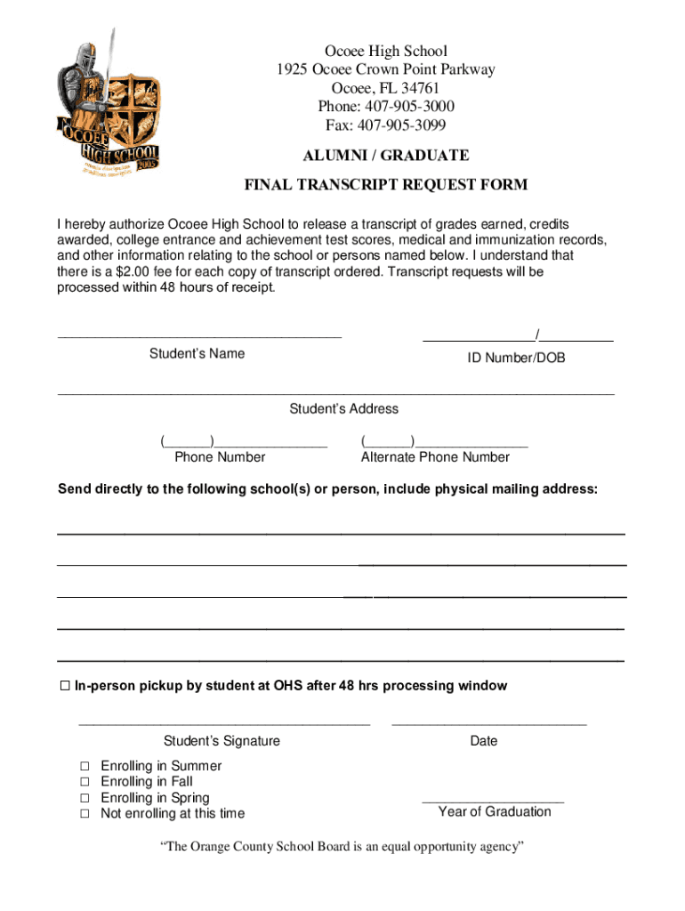 Fillable Online student's request for a transcript Fax Email Print ...