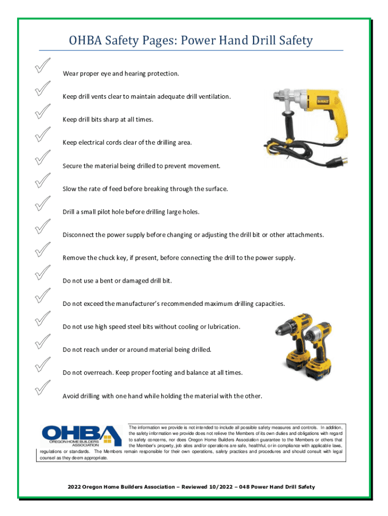 Fillable Online OHBA Safety Pages Power Hand Drill Safety Fax Email